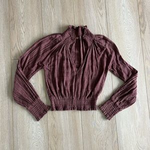 Free People brown cropped long sleeve shirt